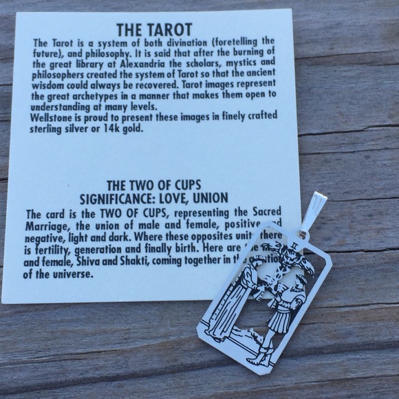 Two of Cups Tarot Card Pendant .925 Sterling Silver dainty Sacred Marriage - Picture 5 of 7